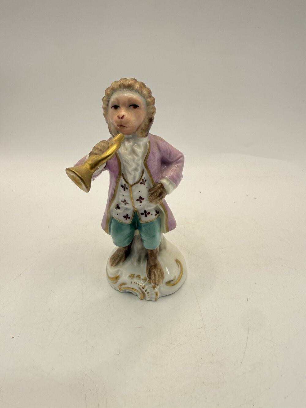 Vintage Sitzendorf Porcelain Monkey Playing Trumpet Affenkapelle Figurine 4” *